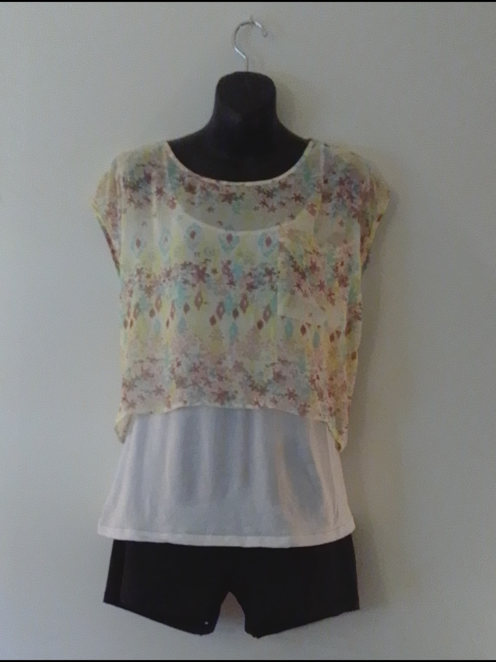 Decree Floral Sheer Layered Crop Top - Yellow Multi